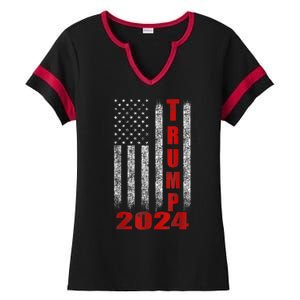 Trump 2024 American Flag Design Ladies Halftime Notch Neck Tee