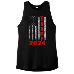 Trump 2024 American Flag Design Ladies PosiCharge Tri-Blend Wicking Tank