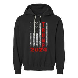 Trump 2024 American Flag Design Garment-Dyed Fleece Hoodie