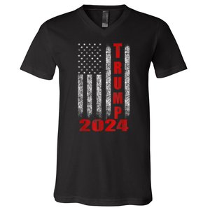 Trump 2024 American Flag Design V-Neck T-Shirt