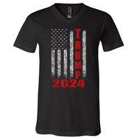 Trump 2024 American Flag Design V-Neck T-Shirt