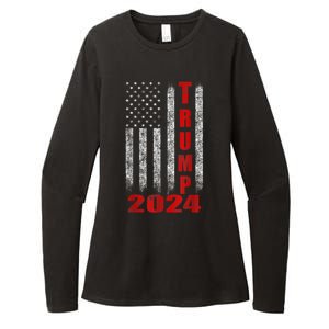 Trump 2024 American Flag Design Womens CVC Long Sleeve Shirt