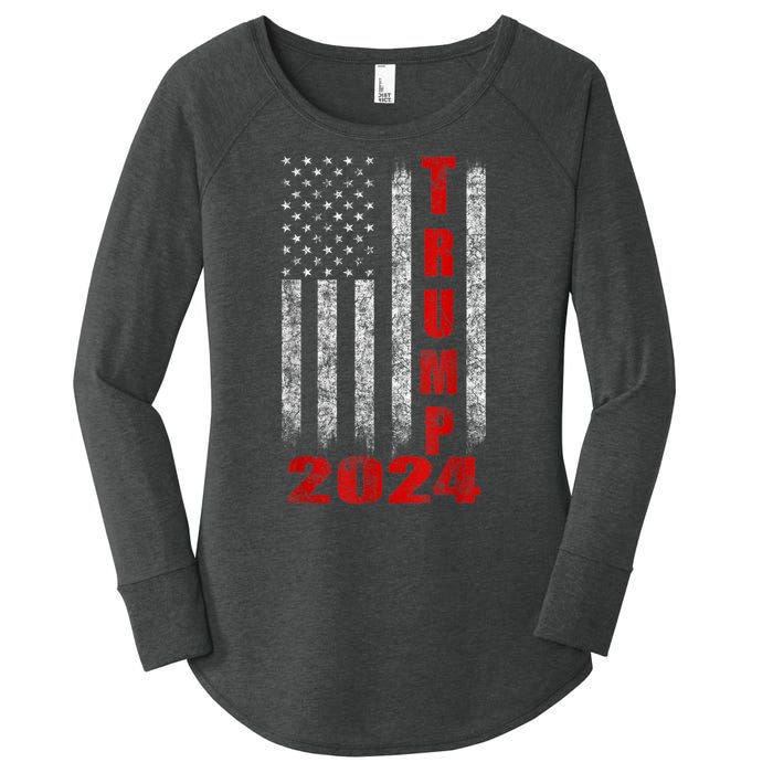 Trump 2024 American Flag Design Women's Perfect Tri Tunic Long Sleeve Shirt