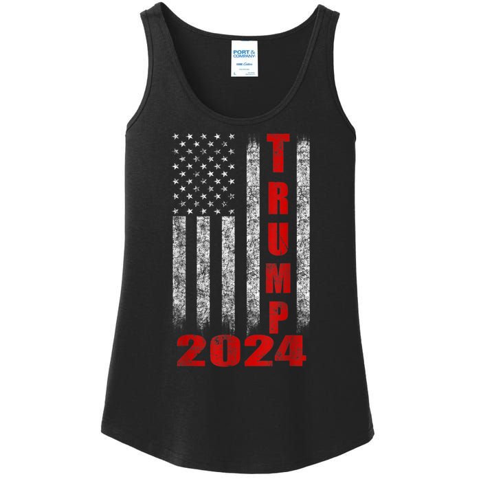 Trump 2024 American Flag Design Ladies Essential Tank