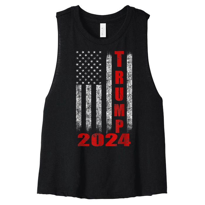 Trump 2024 American Flag Design Women's Racerback Cropped Tank