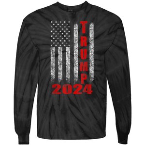 Trump 2024 American Flag Design Tie-Dye Long Sleeve Shirt