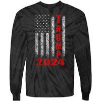 Trump 2024 American Flag Design Tie-Dye Long Sleeve Shirt