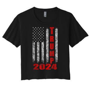 Trump 2024 American Flag Design Women's Crop Top Tee