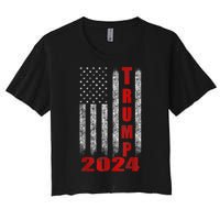 Trump 2024 American Flag Design Women's Crop Top Tee