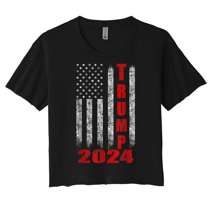 Trump 2024 American Flag Design Women's Crop Top Tee