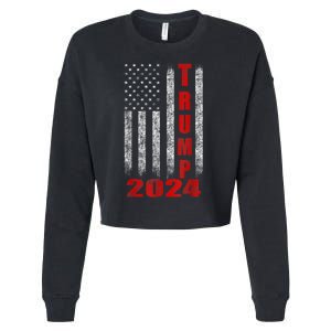 Trump 2024 American Flag Design Cropped Pullover Crew