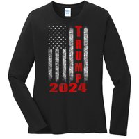 Trump 2024 American Flag Design Ladies Long Sleeve Shirt