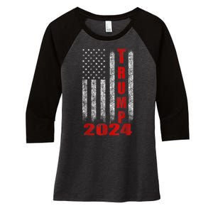 Trump 2024 American Flag Design Women's Tri-Blend 3/4-Sleeve Raglan Shirt