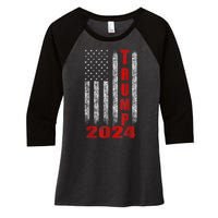 Trump 2024 American Flag Design Women's Tri-Blend 3/4-Sleeve Raglan Shirt