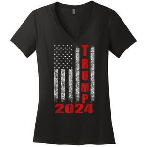 Trump 2024 American Flag Design Women's V-Neck T-Shirt