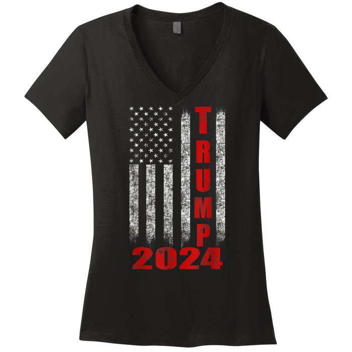 Trump 2024 American Flag Design Women's V-Neck T-Shirt