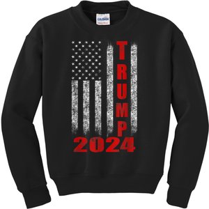 Trump 2024 American Flag Design Kids Sweatshirt