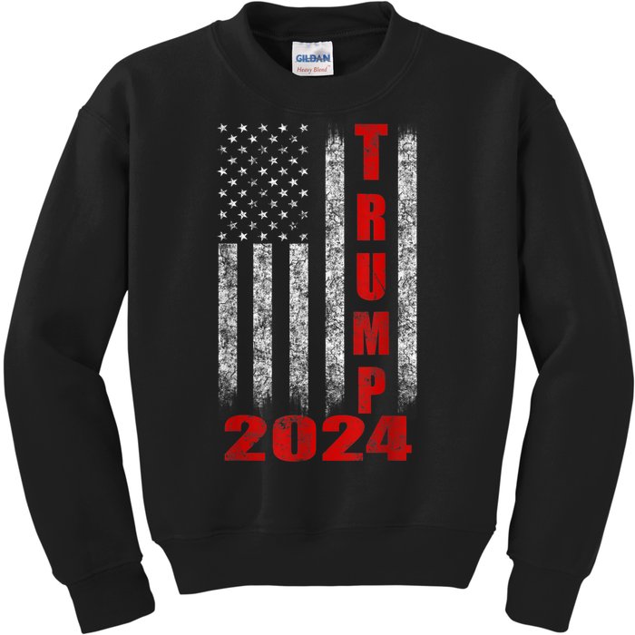 Trump 2024 American Flag Design Kids Sweatshirt