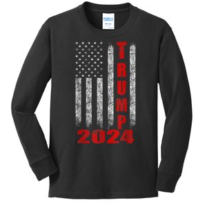 Trump 2024 American Flag Design Kids Long Sleeve Shirt