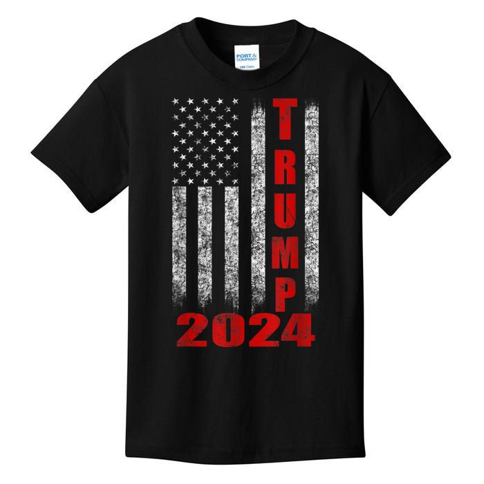 Trump 2024 American Flag Design Kids T-Shirt