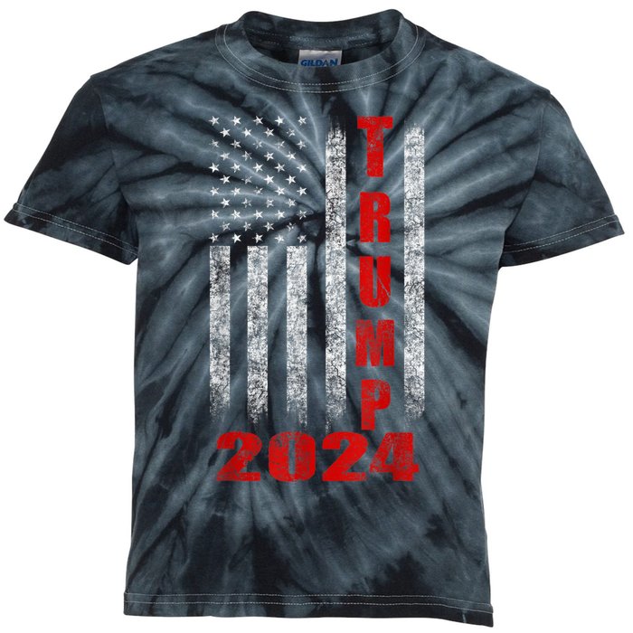 Trump 2024 American Flag Design Kids Tie-Dye T-Shirt