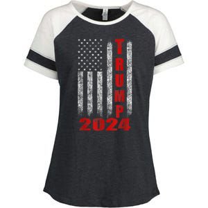 Trump 2024 American Flag Design Enza Ladies Jersey Colorblock Tee