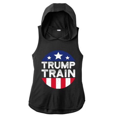 Trump 2024 All Aboard The Trump Train Usa American Flag Ladies PosiCharge Tri-Blend Wicking Draft Hoodie Tank