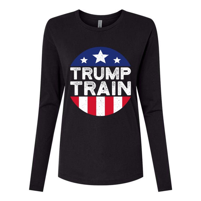 Trump 2024 All Aboard The Trump Train Usa American Flag Womens Cotton Relaxed Long Sleeve T-Shirt