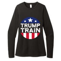 Trump 2024 All Aboard The Trump Train Usa American Flag Womens CVC Long Sleeve Shirt