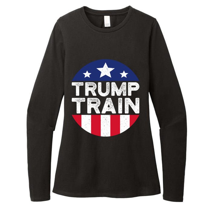 Trump 2024 All Aboard The Trump Train Usa American Flag Womens CVC Long Sleeve Shirt