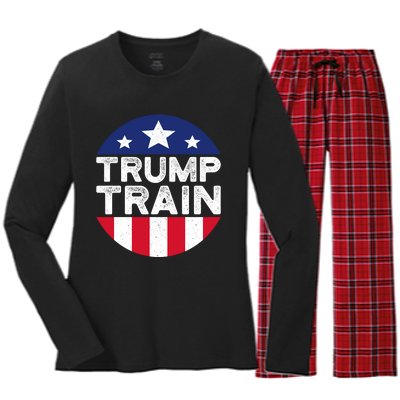 Trump 2024 All Aboard The Trump Train Usa American Flag Women's Long Sleeve Flannel Pajama Set 