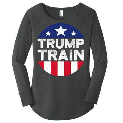 Trump 2024 All Aboard The Trump Train Usa American Flag Women's Perfect Tri Tunic Long Sleeve Shirt