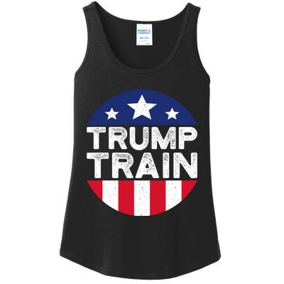 Trump 2024 All Aboard The Trump Train Usa American Flag Ladies Essential Tank