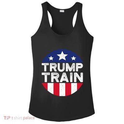 Trump 2024 All Aboard The Trump Train Usa American Flag Ladies PosiCharge Competitor Racerback Tank