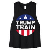 Trump 2024 All Aboard The Trump Train Usa American Flag Women's Racerback Cropped Tank