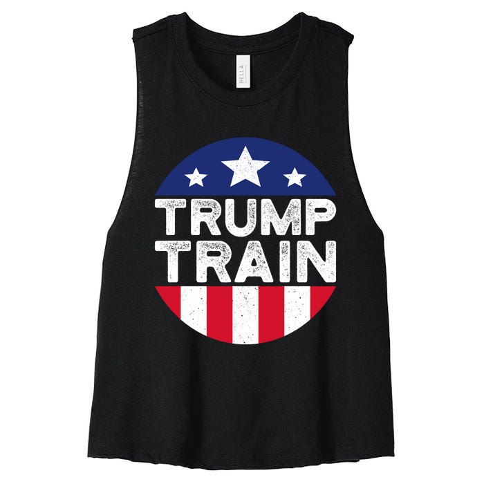 Trump 2024 All Aboard The Trump Train Usa American Flag Women's Racerback Cropped Tank