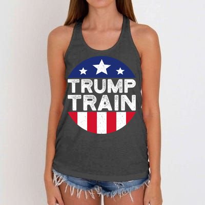 Trump 2024 All Aboard The Trump Train Usa American Flag Women's Knotted Racerback Tank