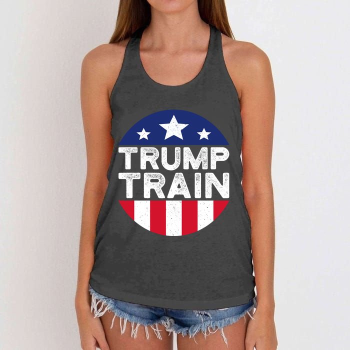 Trump 2024 All Aboard The Trump Train Usa American Flag Women's Knotted Racerback Tank