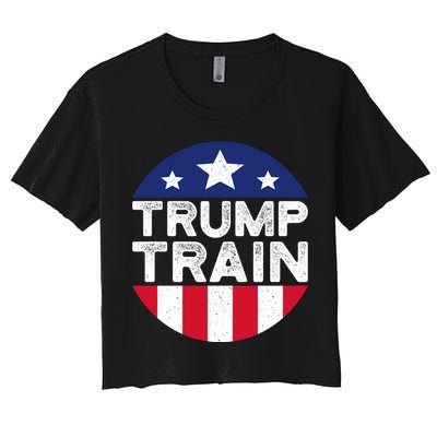 Trump 2024 All Aboard The Trump Train Usa American Flag Women's Crop Top Tee