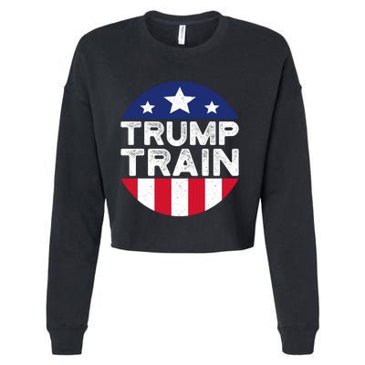 Trump 2024 All Aboard The Trump Train Usa American Flag Cropped Pullover Crew