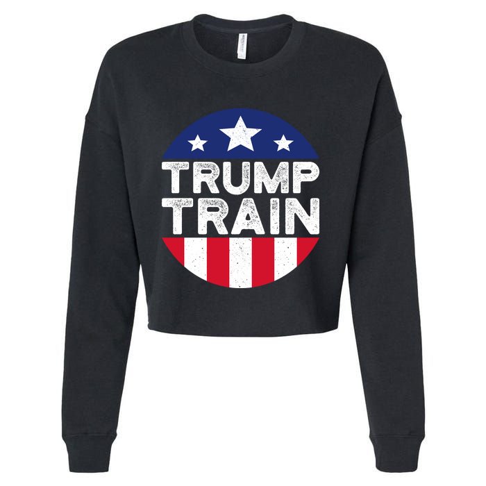 Trump 2024 All Aboard The Trump Train Usa American Flag Cropped Pullover Crew