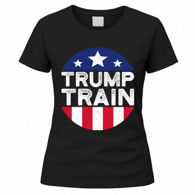 Trump 2024 All Aboard The Trump Train Usa American Flag Women's T-Shirt