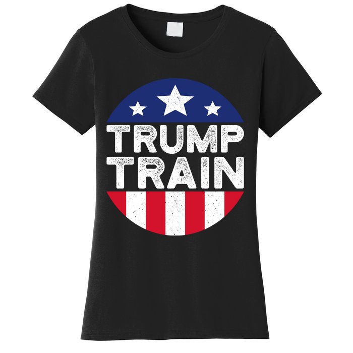 Trump 2024 All Aboard The Trump Train Usa American Flag Women's T-Shirt