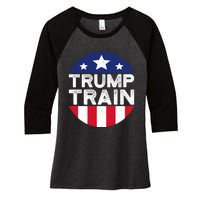 Trump 2024 All Aboard The Trump Train Usa American Flag Women's Tri-Blend 3/4-Sleeve Raglan Shirt