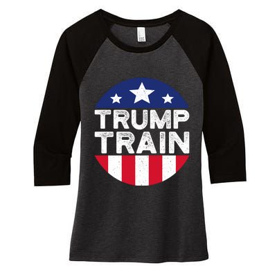 Trump 2024 All Aboard The Trump Train Usa American Flag Women's Tri-Blend 3/4-Sleeve Raglan Shirt