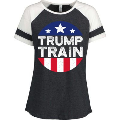 Trump 2024 All Aboard The Trump Train Usa American Flag Enza Ladies Jersey Colorblock Tee