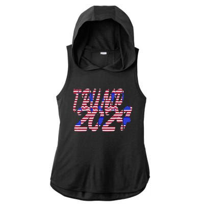 Trump 2024 American Grunge Style Ladies PosiCharge Tri-Blend Wicking Draft Hoodie Tank