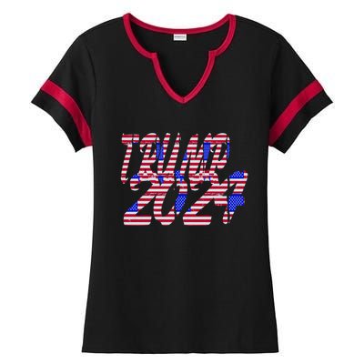 Trump 2024 American Grunge Style Ladies Halftime Notch Neck Tee