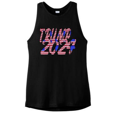 Trump 2024 American Grunge Style Ladies PosiCharge Tri-Blend Wicking Tank