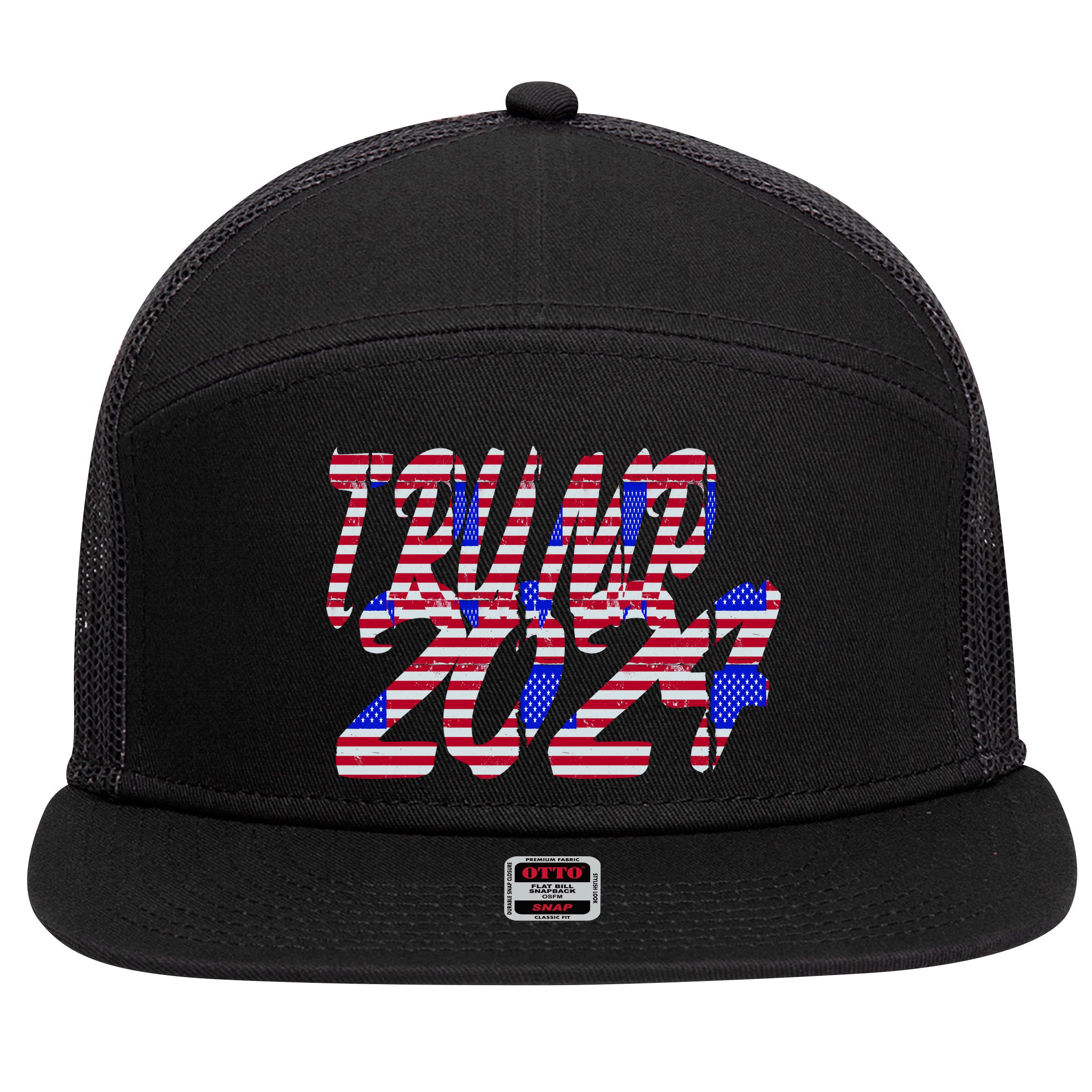 Trump 2024 American Grunge Style 7 Panel Mesh Trucker Snapback Hat
